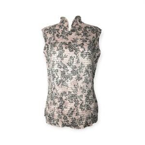 Vintage Mandarin Collar Crinkle Sleeveless Blouse ~ Pale pink romantic 90's